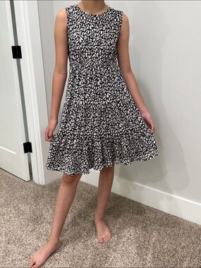 Y&F Girls Black and White Floral Tiered Dress sleeveless size 12-13